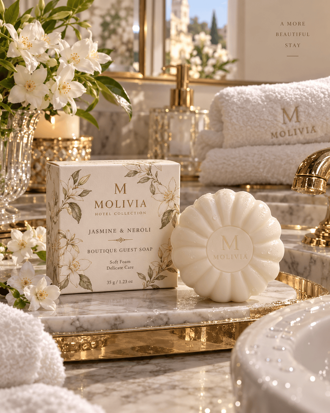 Molivia Hotel Collection Boutique Guest Soap 35g, Jasmine & Neroli Fragrance, Individually Wrapped, Soft Scent & Relaxing, Gentle Foam, Mild Cleansing & Moisturizing, Premium Hotel Toiletries m h 021