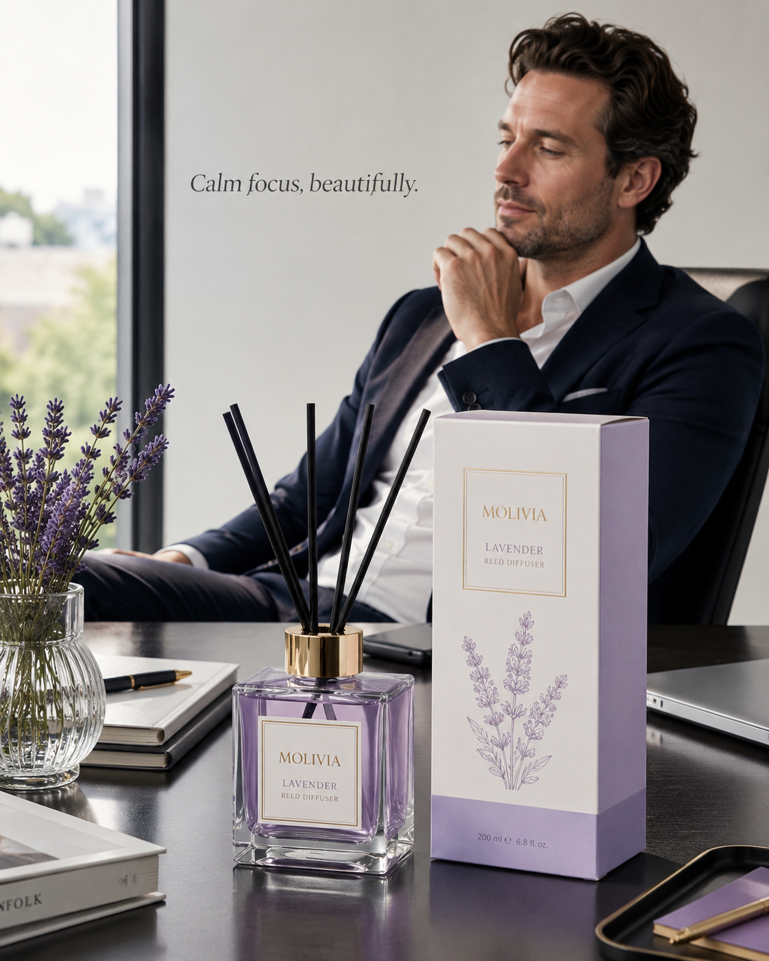 Molivia Lavender Reed Diffuser 200ml / 6.76 fl oz, Premium Rattan Reeds, Plant-based Formula, Calming Relaxing Home & Office Flameless Fragrance Gift Set 微信图片 20260827105239 212 36