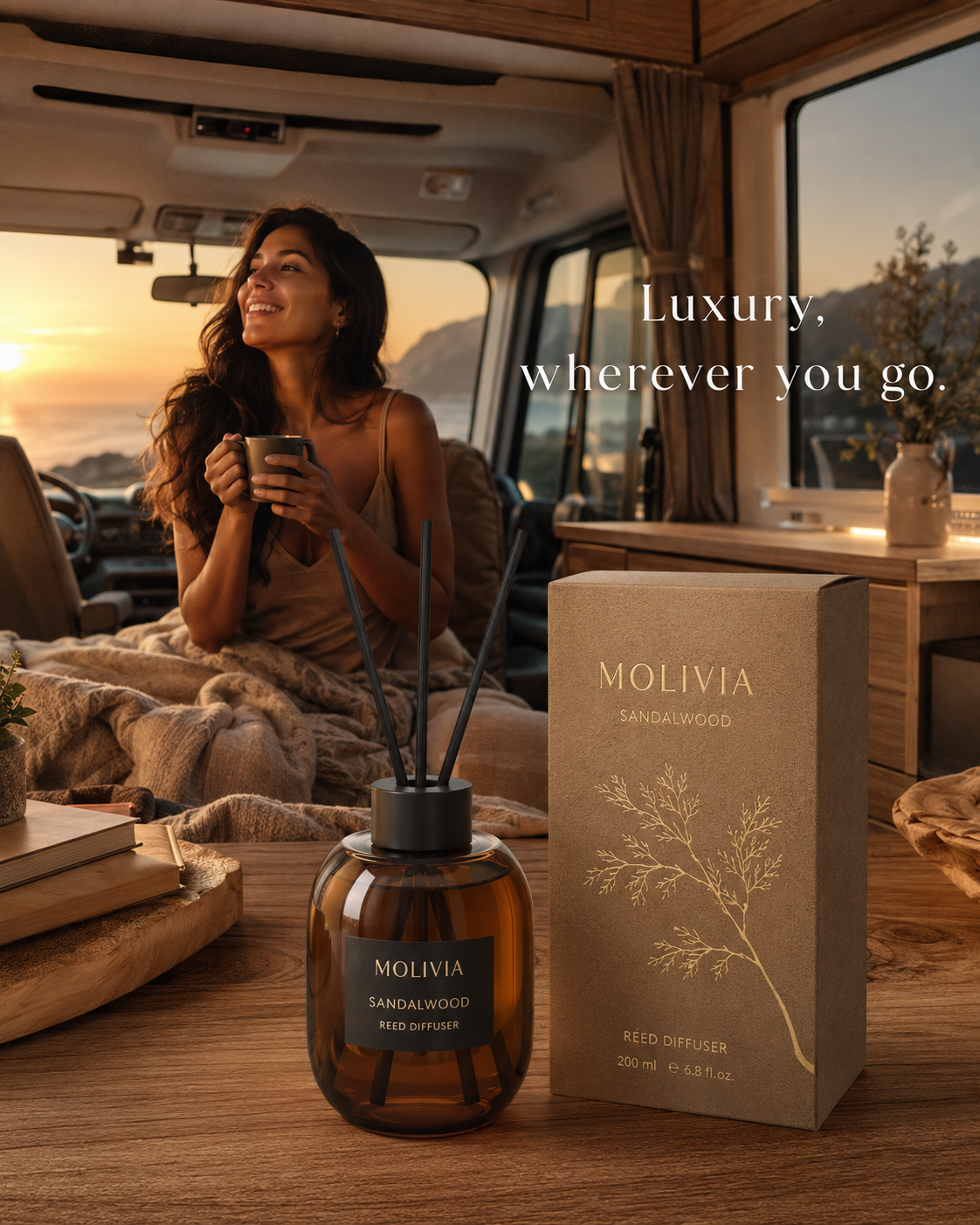 Molivia Sandalwood Reed Diffuser 200ml 6.8floz Premium Reed Sticks Natural Woody Scent Stable Volatilization Calming Relaxing Home Flameless Fragrance Gift Set 微信图片 20260827105254 214 36